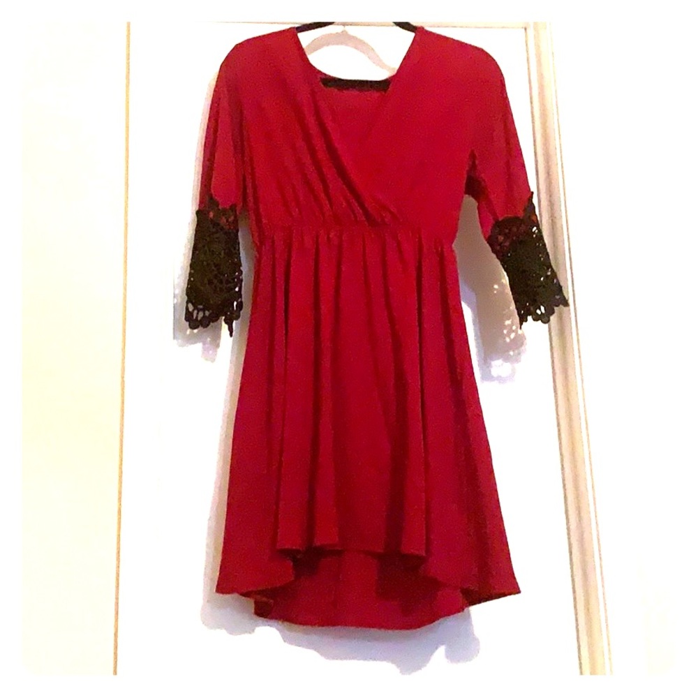 Red Dress with lace detail sleeves